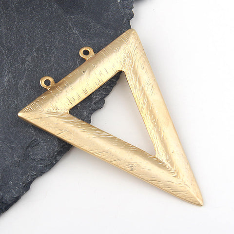 Large Triangle Pendant // Gold Triangle Pendant // Textured Triangle Pendant // Double Looped Pendant, 22k Gold Plated, 1 piece //GP-529