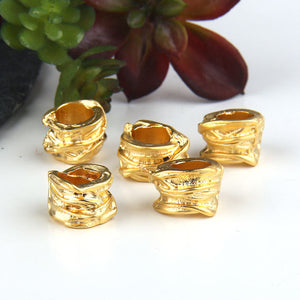 Gold Plated Large Hole Slider Beads, Tubular Beads, Organic Tube Beads, 5 pieces // GB-140A