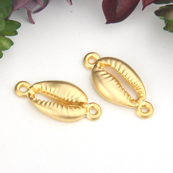 Gold, Metal Cowrie Sea Shell Connector, 2 pieces // GC-548