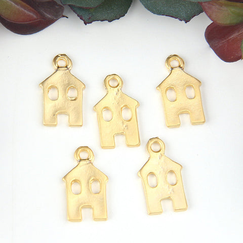 Gold Flat House Charms, Home Charms, House Charms, 5 pieces // GCh-313