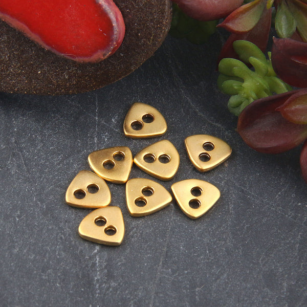 SALE, 8x Gold Plated Triangle Double Hole Button Beads | Gold Button Beads | Triangle Beads | 10x11mm | Jewelry Supplies // GB-287