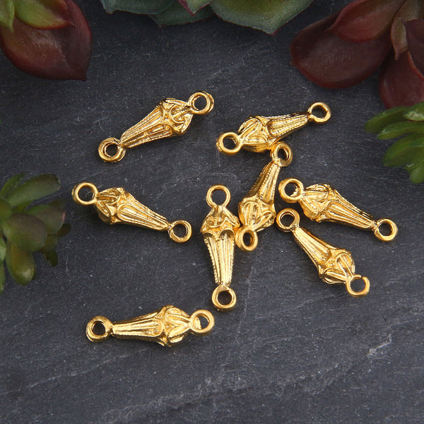 Gold Plated Pear Shaped Charm Connectors, Tribal Connectors, Tribal Links, Jewelry Supplies, 8 pieces // GC-591